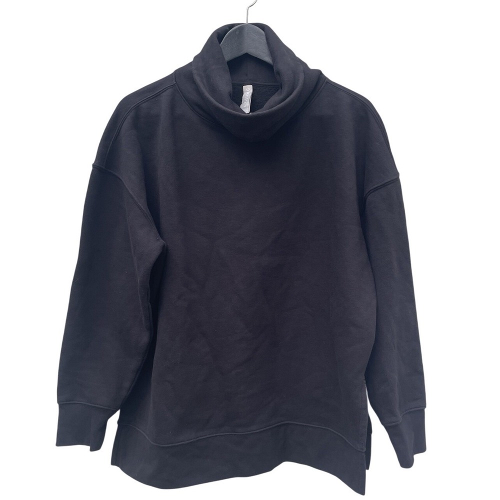 Athleta Coaster Luxe Sweatshirt Black Funnel Neck Oversized Fleece Pullover M